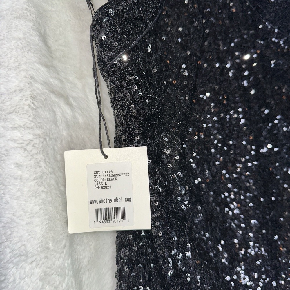 NEW Sho Tadashi Shoji Sequin Halter Mini Dress Black L Cocktail Party Whimsigoth - Picture 6 of 10